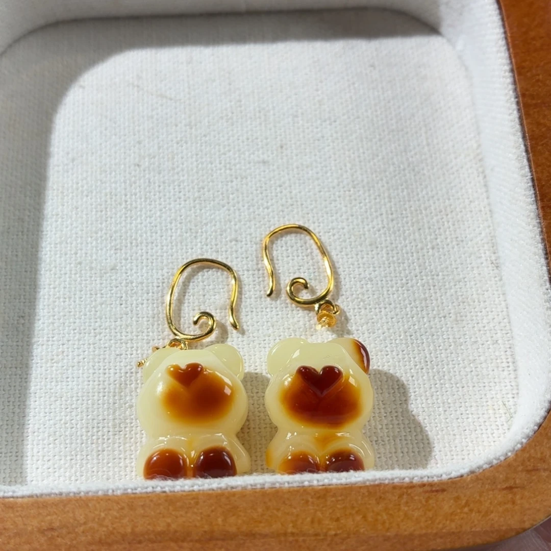 蜜蜡未镶嵌裸石耳环