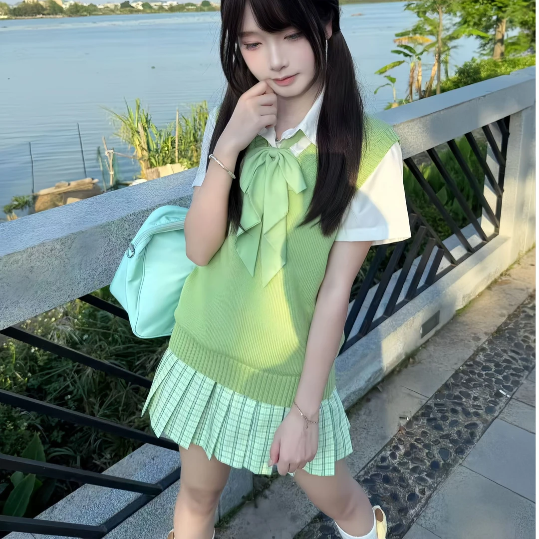 妙氏原创jk制服套装2025正版夏季格裙短袖衬衫马甲学生校供学院