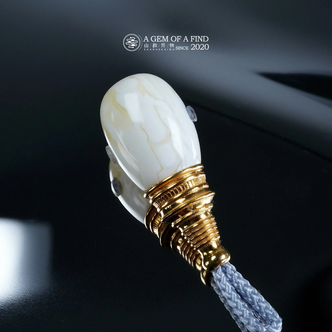山和开物｜10.1mm虎纹漆瓷白满蜡妖花金塔三通文玩配饰 琥珀蜜蜡