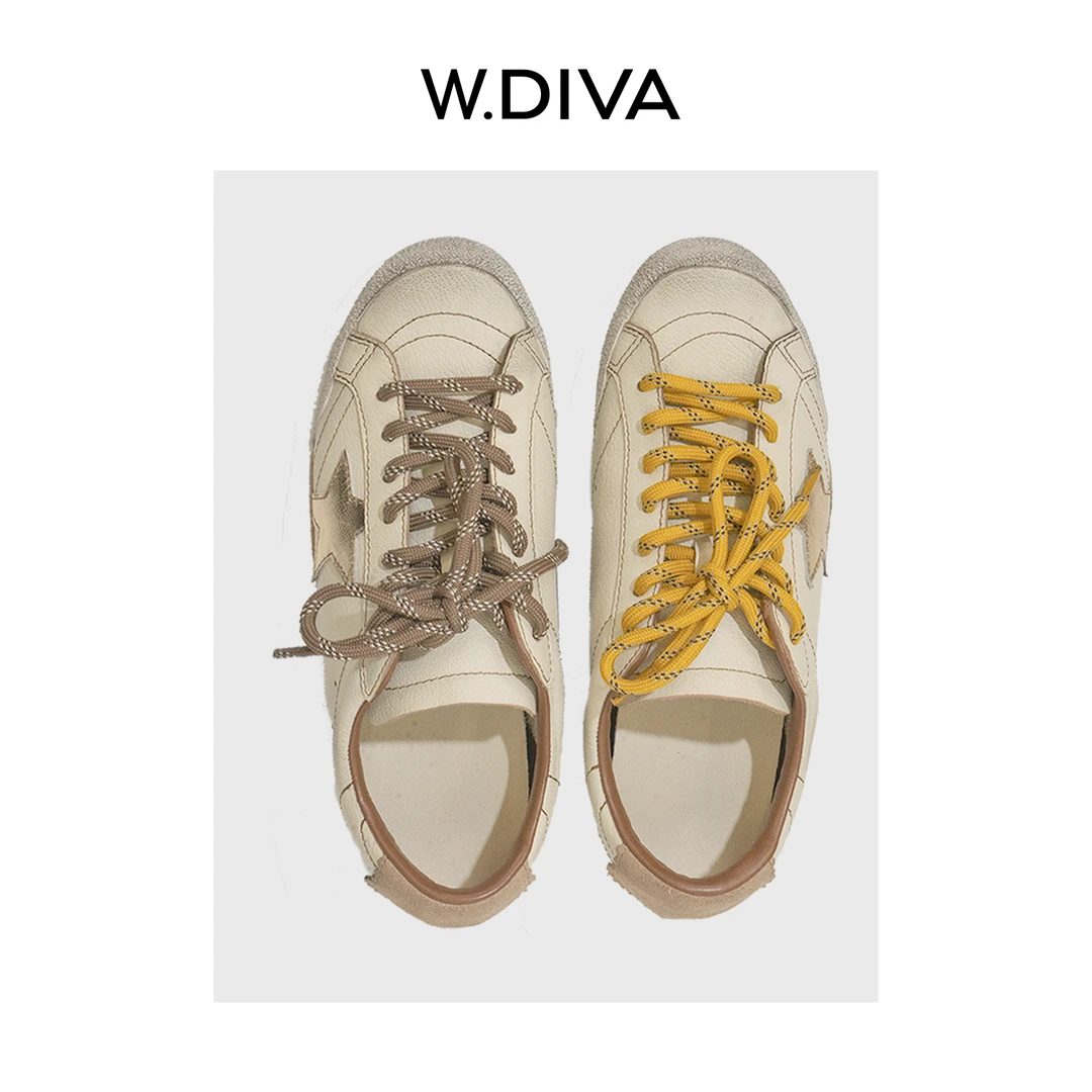 W.Diva【星星脏脏鞋】真皮休闲鞋做旧低帮鸳鸯鞋带复古风50X022898