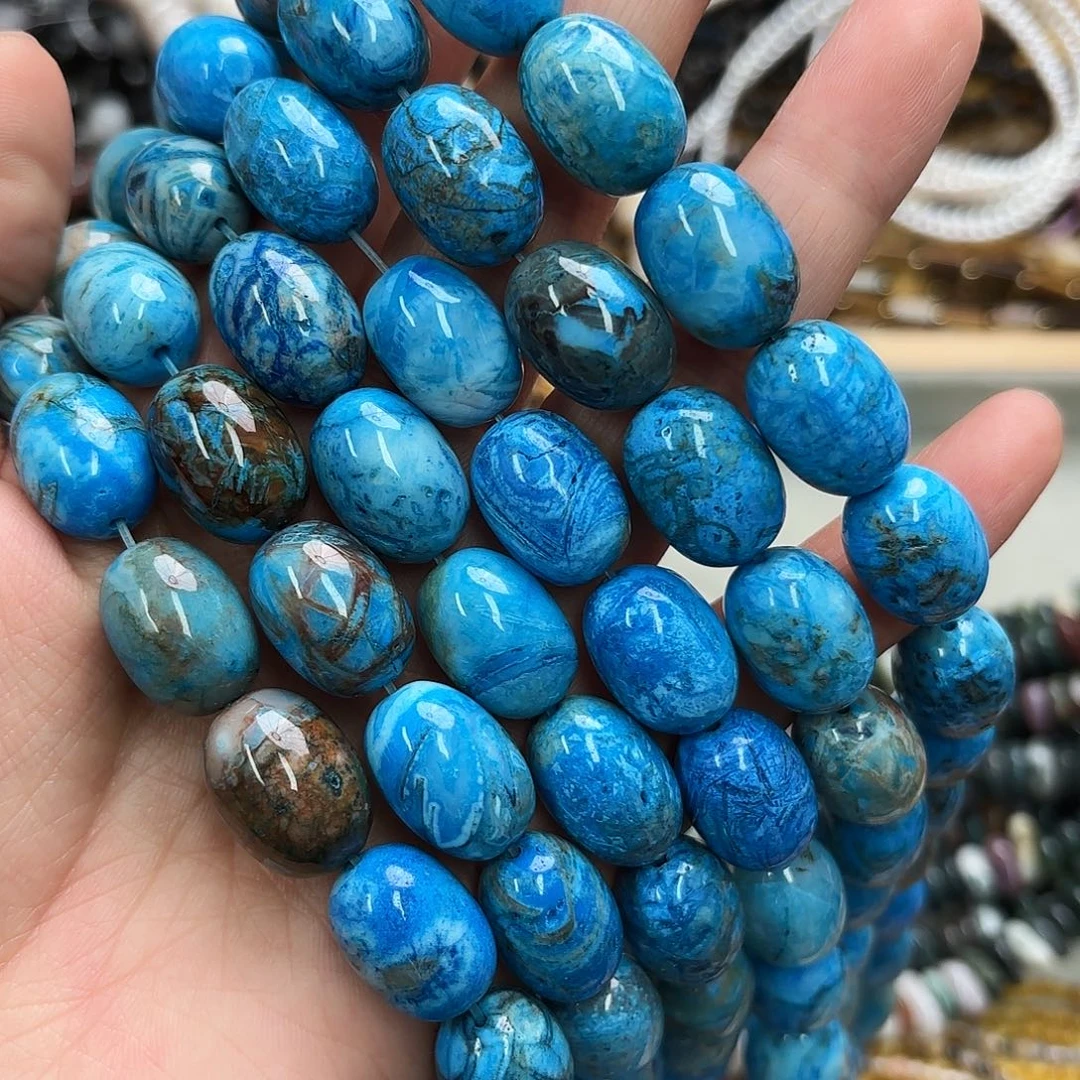 玛瑙/玉髓未镶嵌珠宝半成品13×18蓝疯狂玛枣珠一条