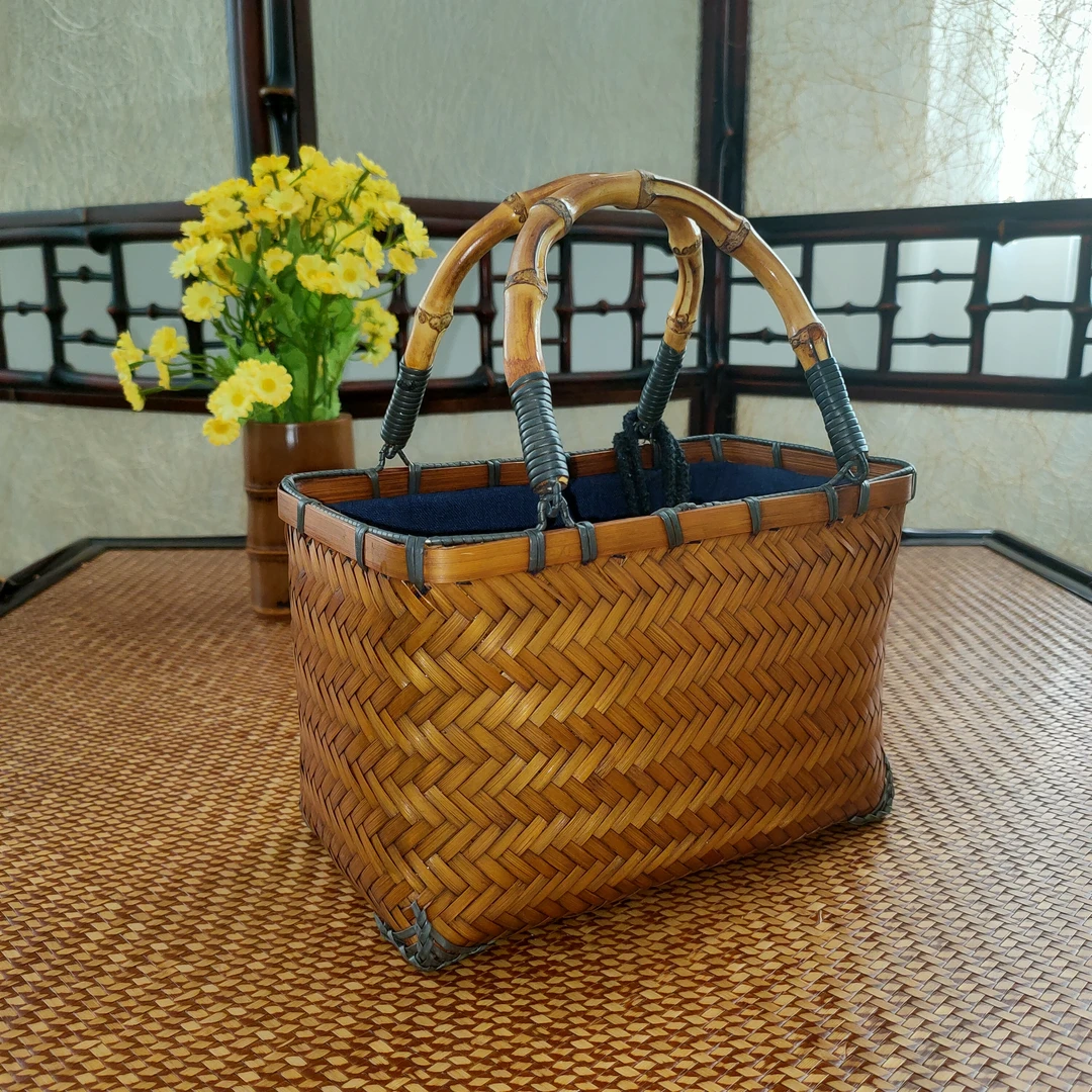 LM-纯手工竹节收纳篮 竹编手提收纳
