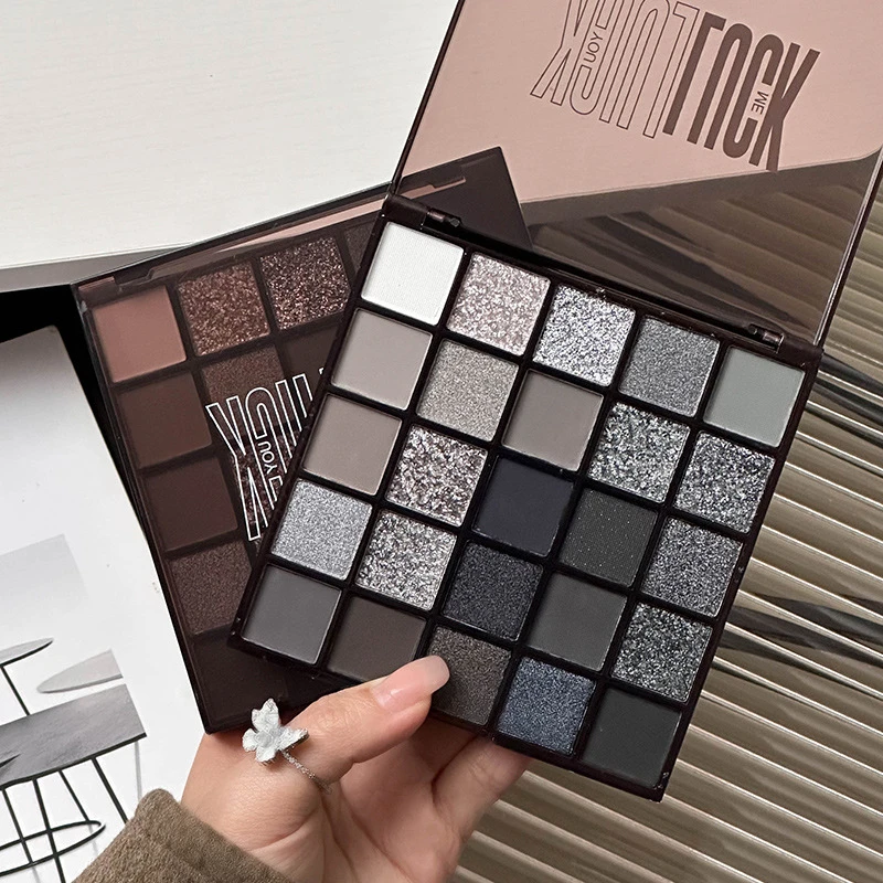新款25色黑天鹅眼影盘哑光珠光闪粉暗黑色系水泥盘欧美辣妹烟熏妆
