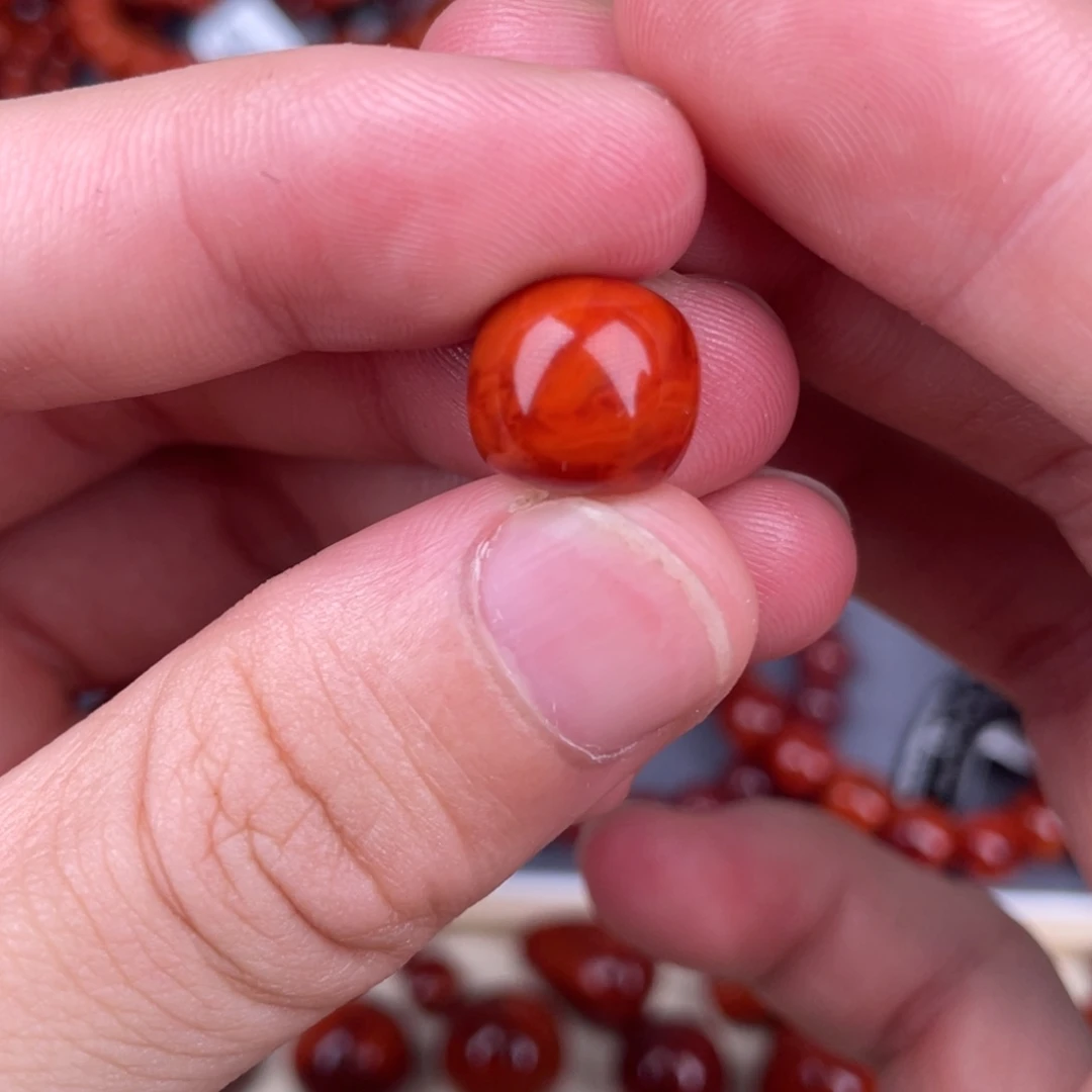 南红玛瑙未镶嵌其他11mm瓦西玫红火焰纹原矿单珠
