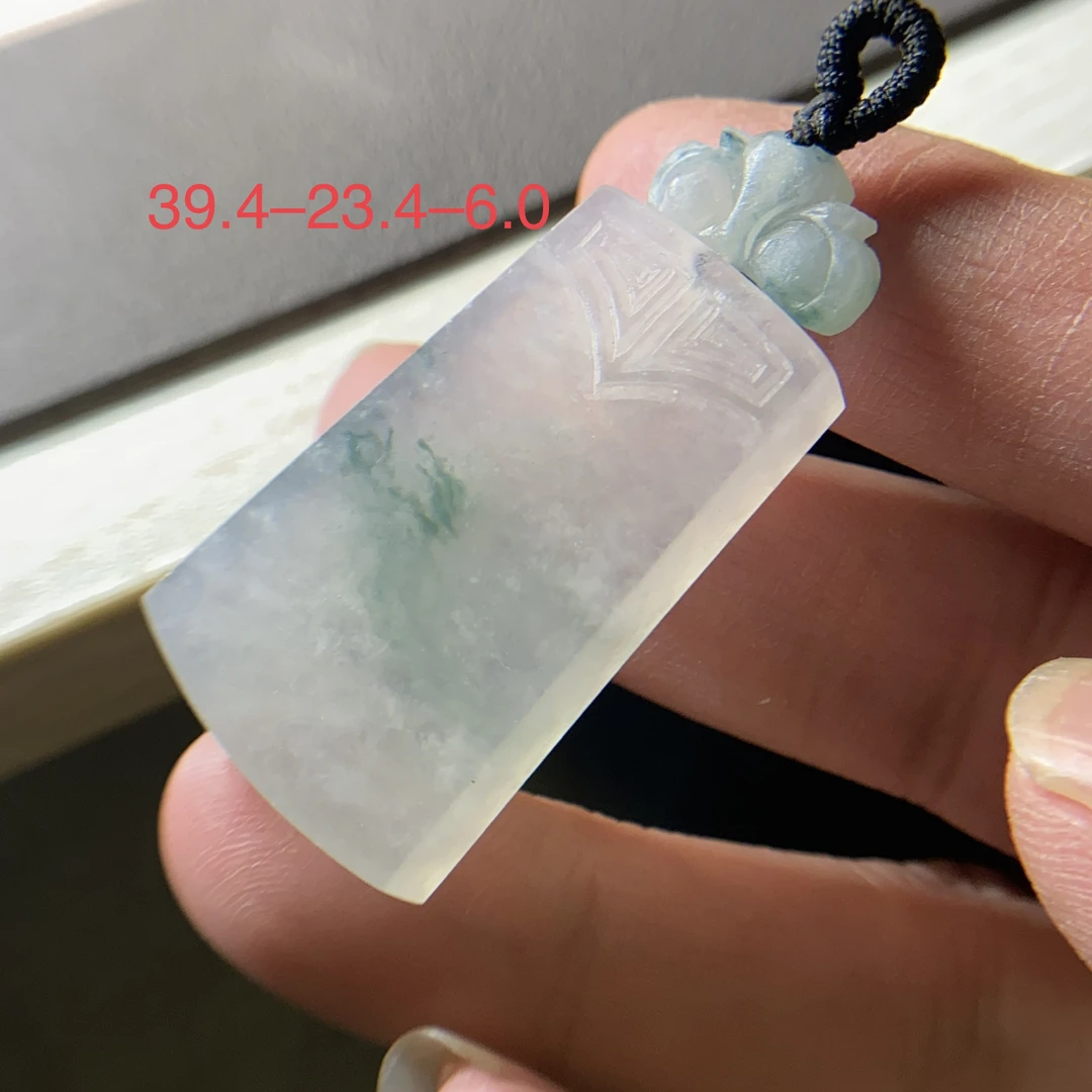 翡翠毛货《仿古平安无事牌》，全手工雕刻，缅甸天然翡翠。