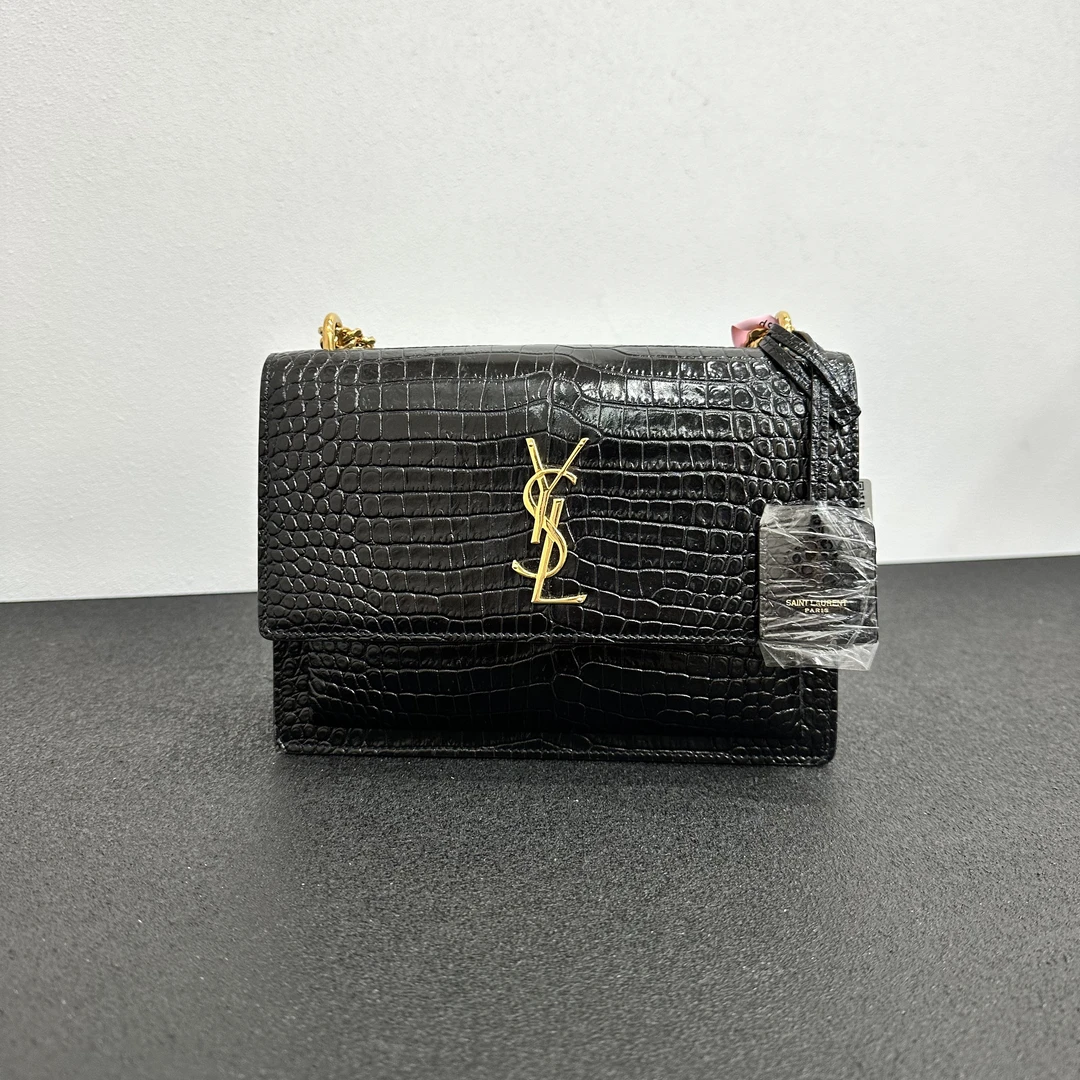 未使用 YSL/圣罗兰 壹所奢品YSL 日落 鳄压纹 中号 黑金 闲置