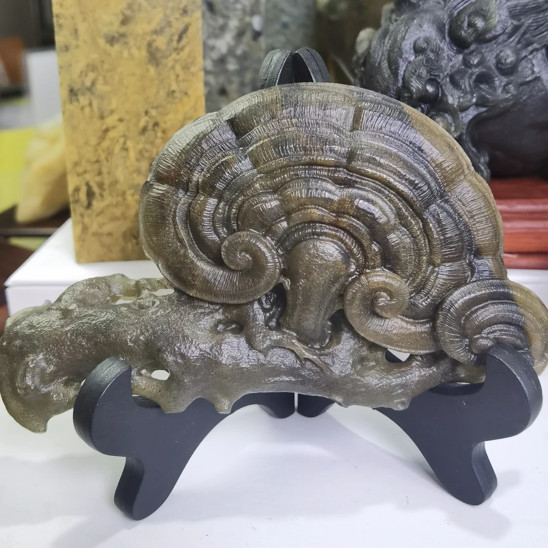 莱州玉雕-灵芝如意摆件