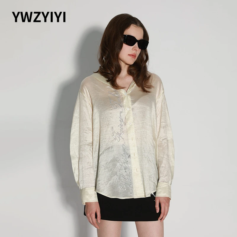 颜外之衣 杏色艺术字体烫钻衬衫女简约时尚夏日高级防晒YWWR2C755