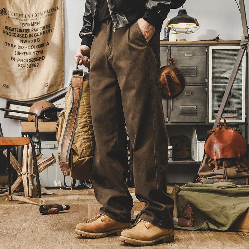 美式复古300g重磅工装裤子男秋季潮牌炒洗宽松直筒裤男士休闲长裤