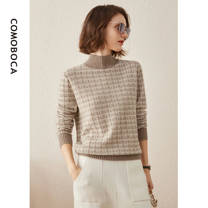 COMOBOCA/科蒙·博卡时尚半高领百搭毛衣套头针织纯羊绒衫KSQ1542