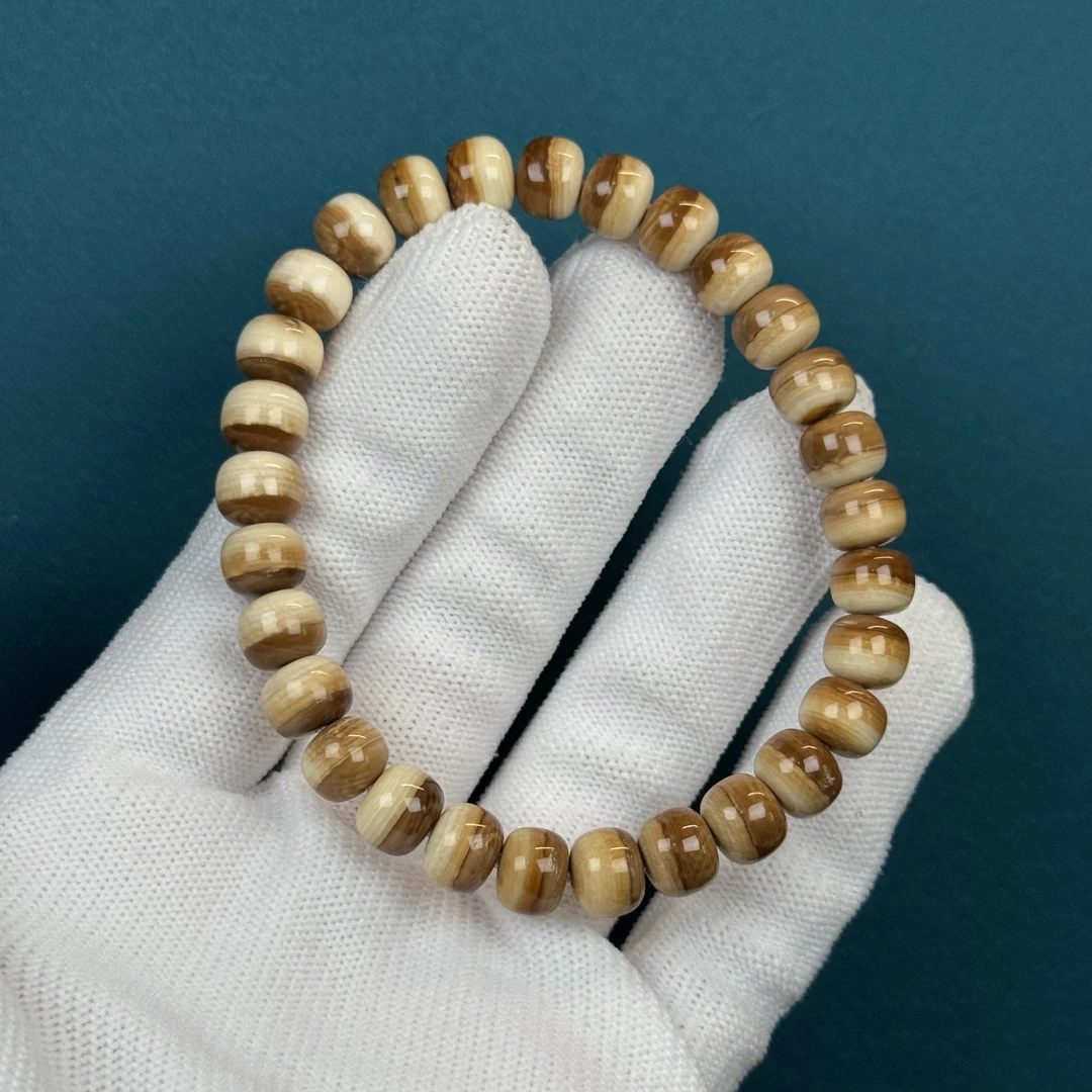 Q2462天然猛犸 咖料汉堡珠 8*7mm一物一图 假一罚十