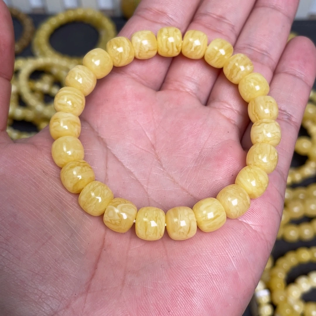 蜜蜡未镶嵌裸石虎皮纹千层雪蜜蜡手串9.5mm