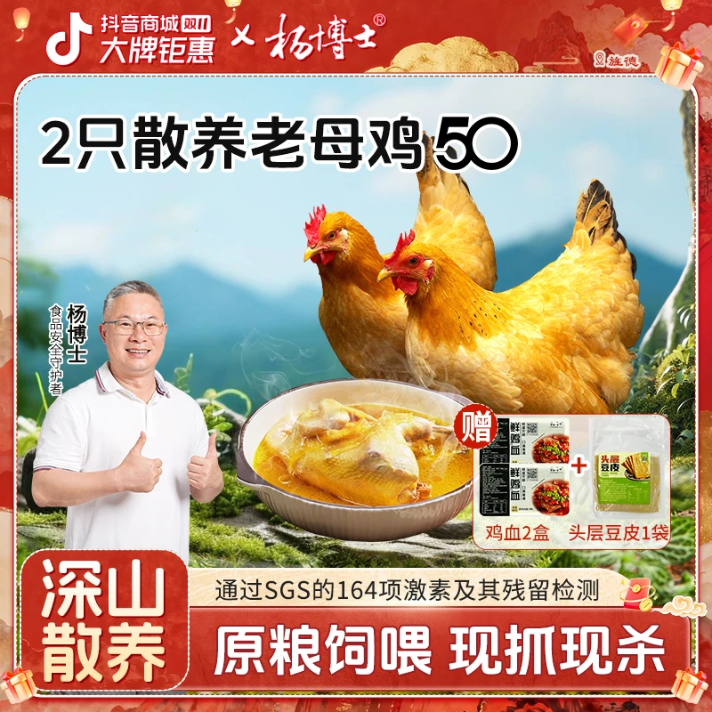 【食安放心2只老母鸡(50型)】杨博士散养土鸡新鲜现杀 包冰率不含冰