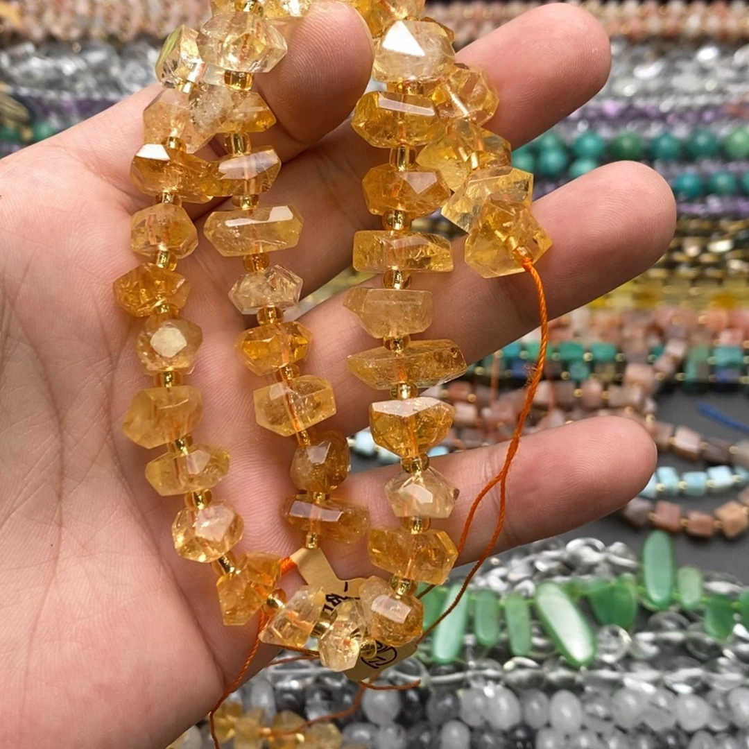 玛瑙/玉髓未镶嵌珠宝半成品银**浪拍十得一暴力黄12mm一条