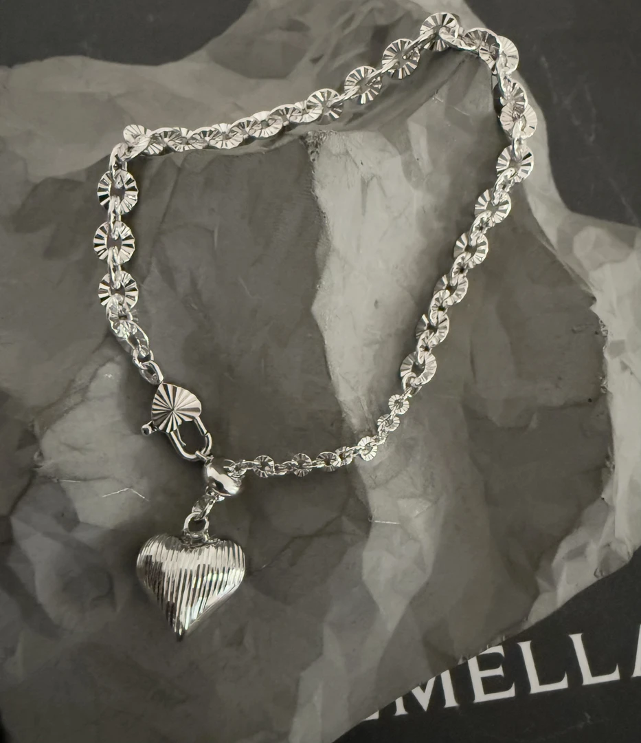 925银手链 意货拉丝爱心抽拉雪花手链