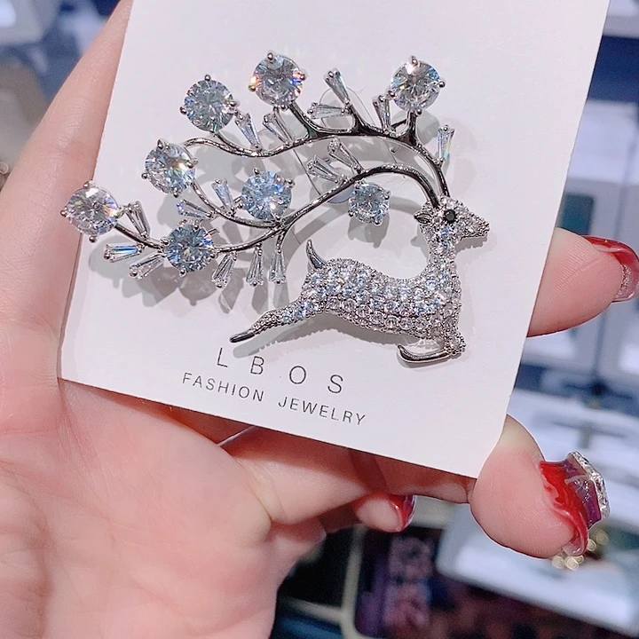 锆石铜合金小鹿胸针 锆石款