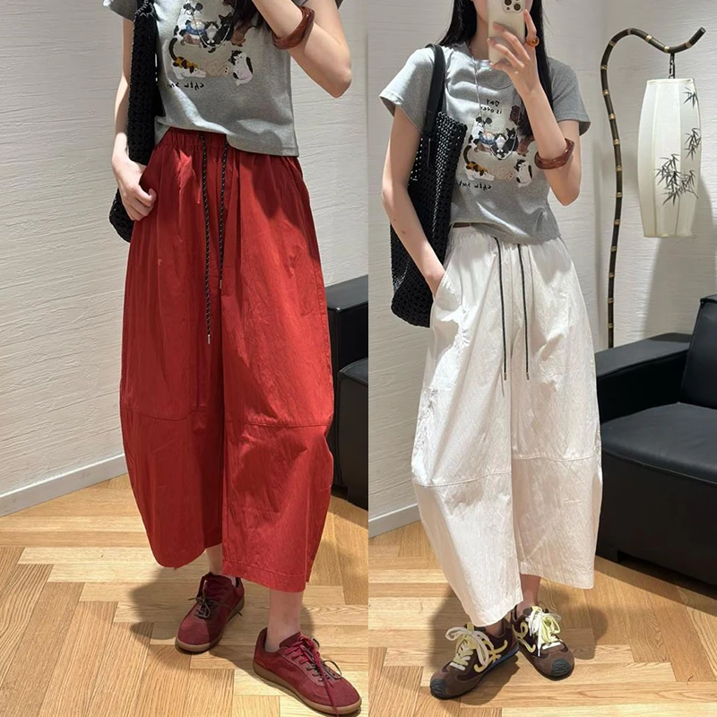 松弛感时尚简约气球裤女夏季新款阔腿裤九分裤宽松百搭休闲奶奶裤