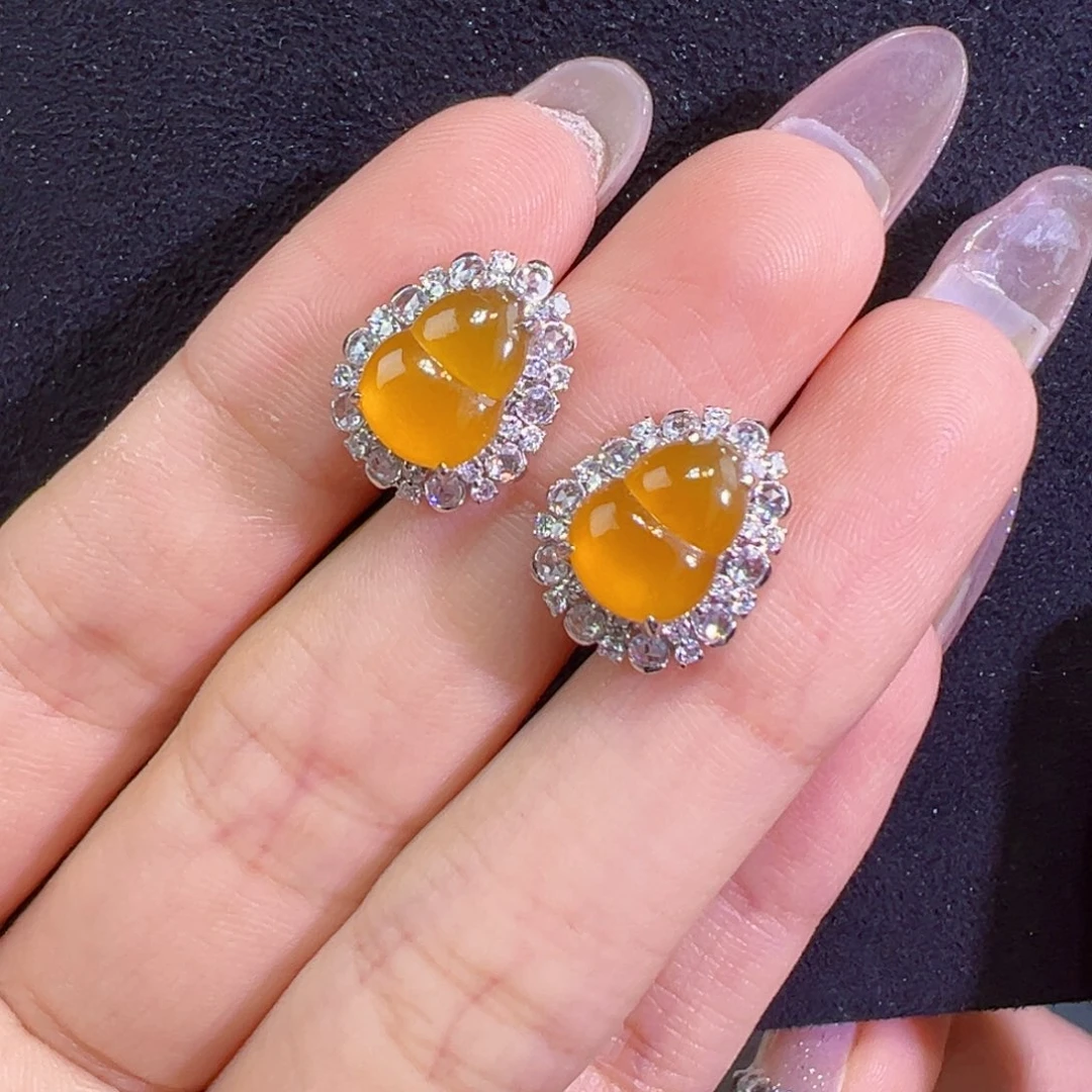 翡翠18K金镶嵌耳饰葫芦