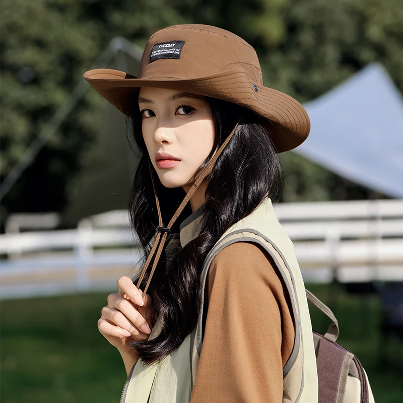 通用夏季大檐户外防晒帽登山帽露营钓鱼渔夫帽西部牛仔透气遮阳帽