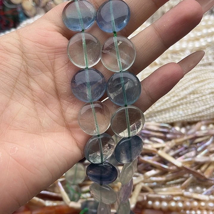 玛瑙/玉髓未镶嵌珠宝半成品一条18mm左右萤石圆片
