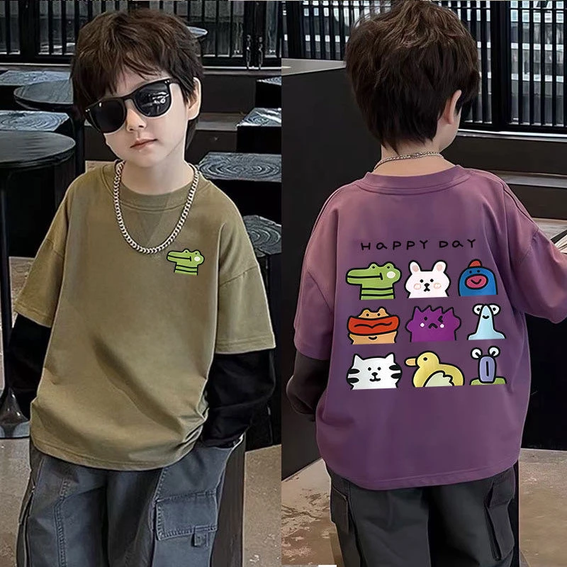 纯棉男童假两件长袖T恤秋装春秋童装儿童宝宝打底衫小童秋季痞帅