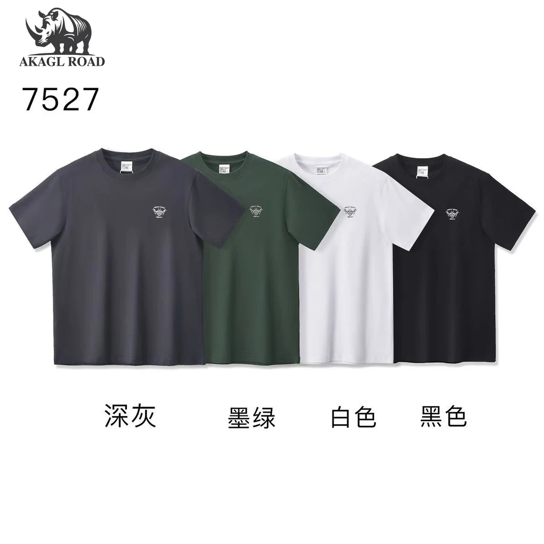 纯棉紧密赛络纺短袖T恤衣服圆领简约印花男士夏季短袖男t恤7527