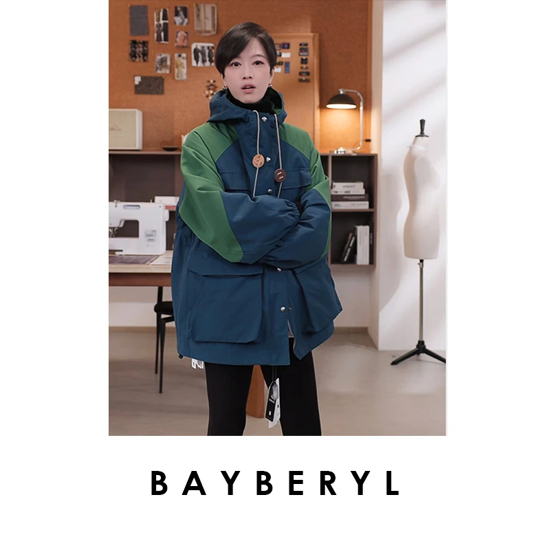 CC12-BAYBERYL老贝碰撞*二合一冲锋连帽插肩拼色羽绒服9YRF5K0443