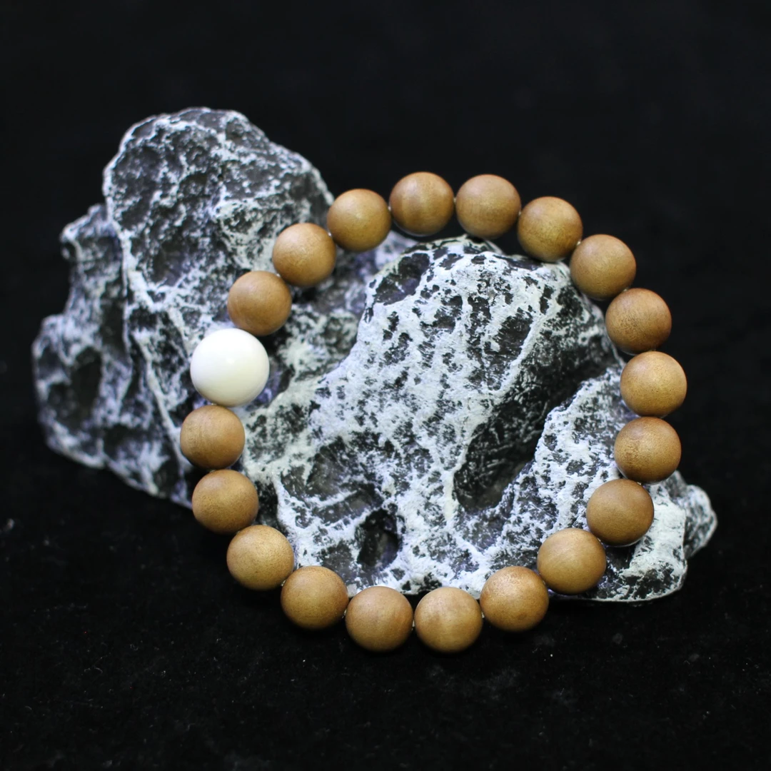 【檀酪 设计款】印度迈索尔正区老山檀圆珠10mm手串配12mm猛犸象牙