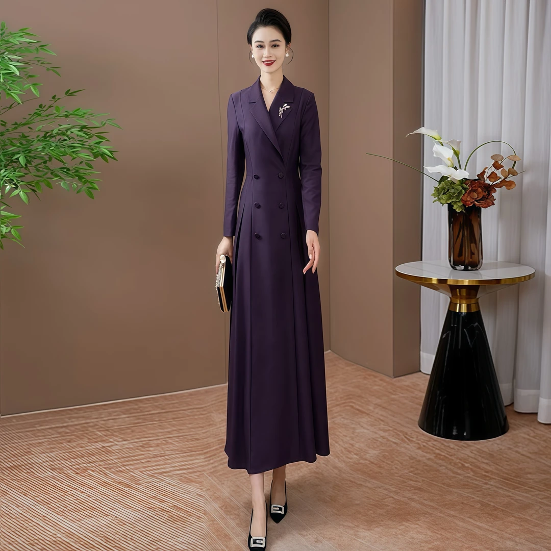 气质时尚修身连衣裙女款2025早秋新款长袖高腰显瘦优雅长裙0195