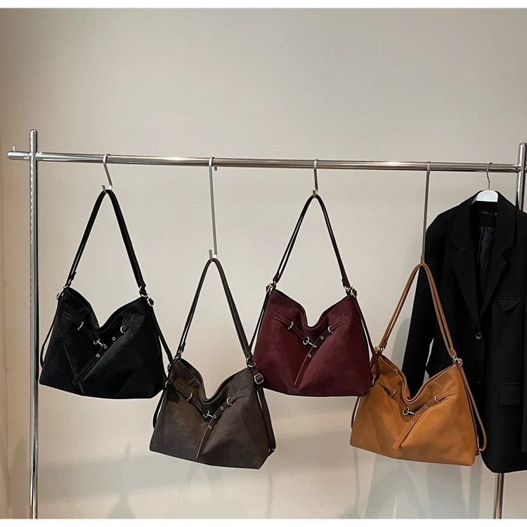 2025斜跨包托特包做旧韩版网红防脏通勤风双根单肩包小众