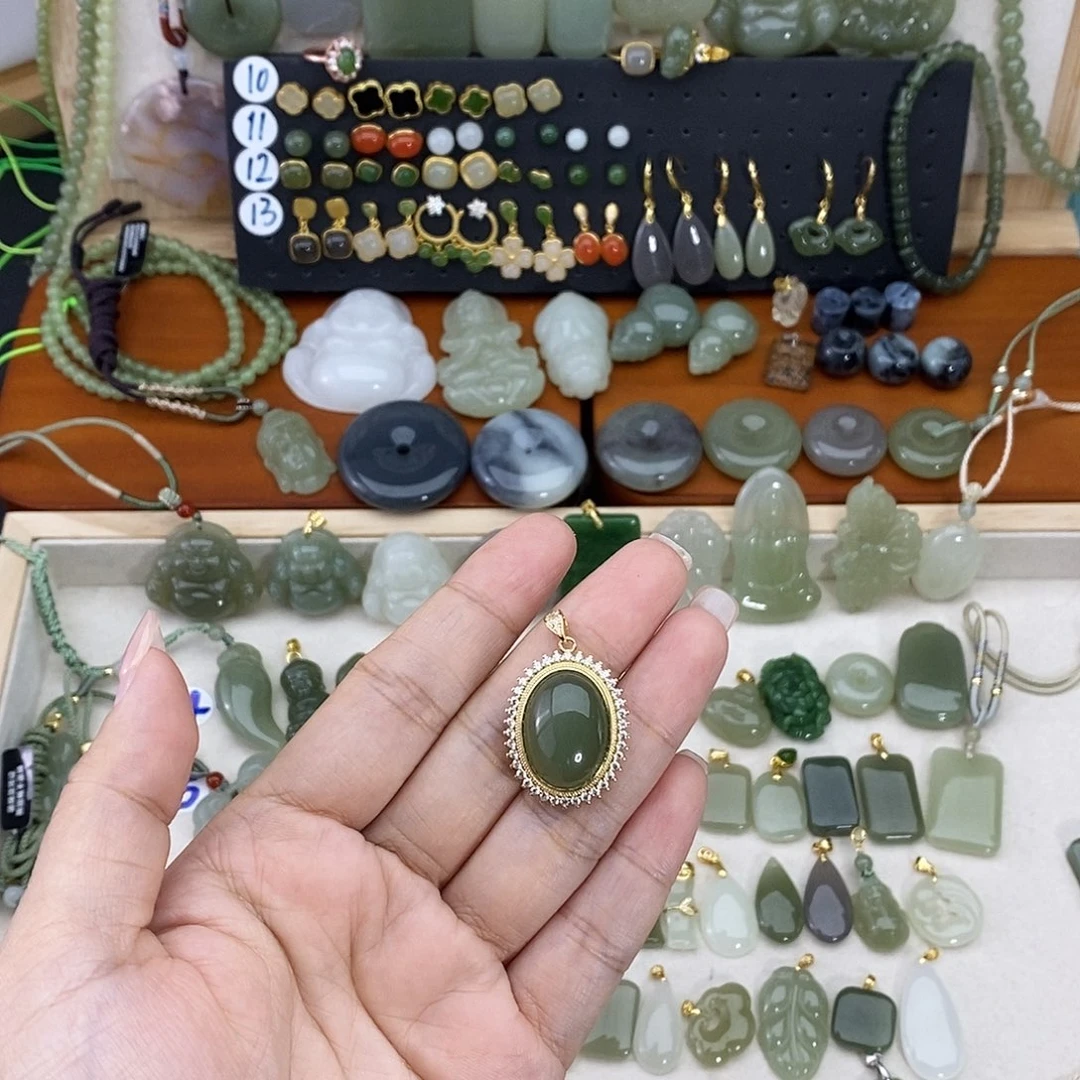 和田玉银S925镶嵌吊坠(不含链)