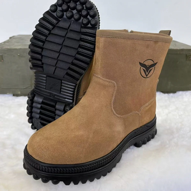 反绒牛皮6016加厚羊毛高筒橡胶大底防滑耐磨劳保工作鞋男士户外