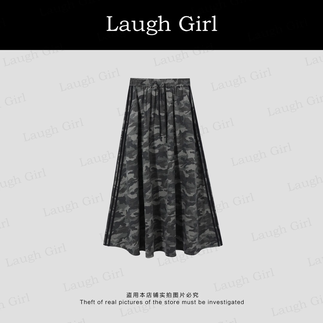楚楚君 Laugh girl【迷彩半裙】松紧腰A字迷彩半身裙 EL53287J