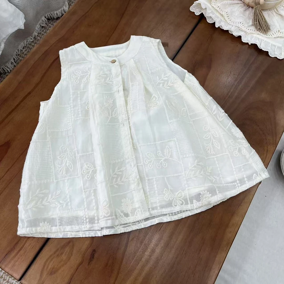 〖姐姐家〗2025夏款儿童萌娃穿搭无袖碎花系扣娃娃衫衬衫hz92006