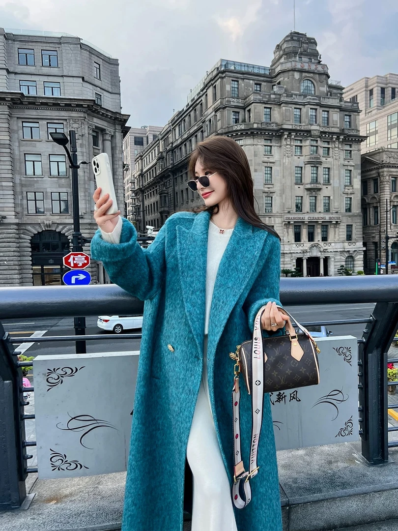 KIVS/“蓝海梦境”双面绵羊毛大衣中长款外套冬季韩版百搭休闲