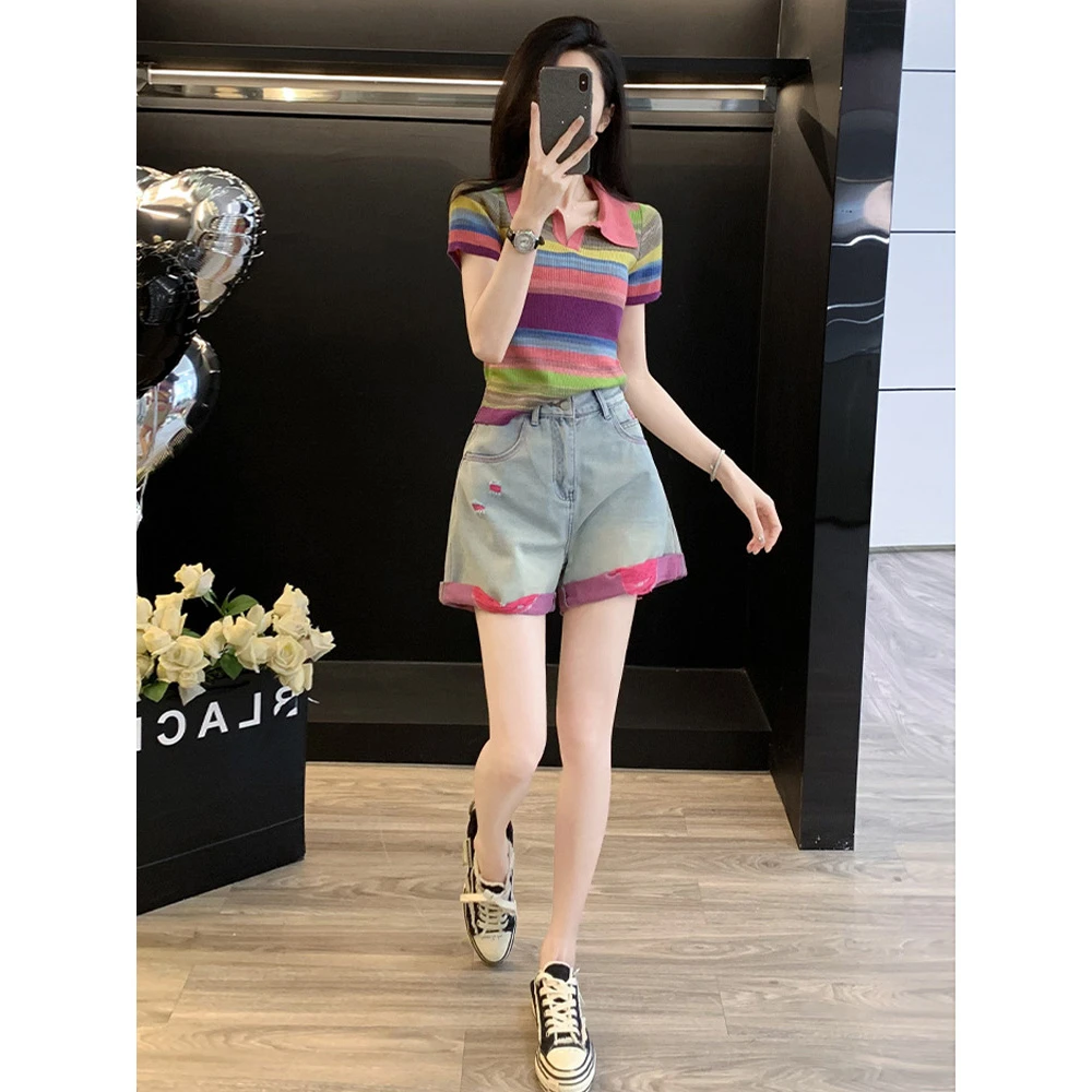 设计感撞色拼接针织上衣+短裤（分开购买）JYFMYJ39 052412