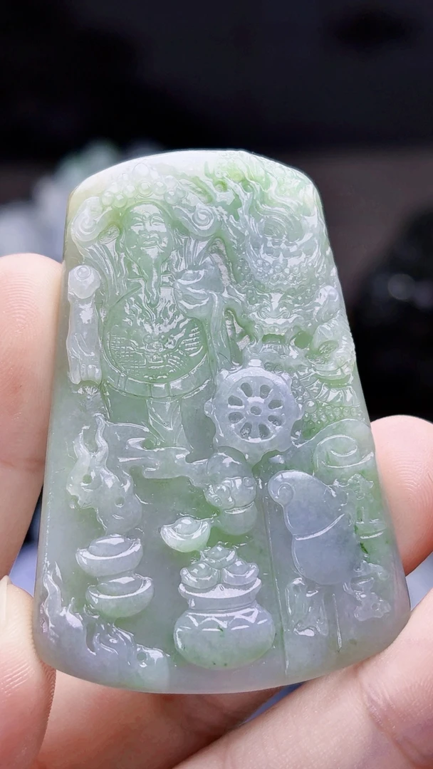 天然缅甸翡翠冰胶双彩财神毛货买断需抛光尺寸59-39-5.5