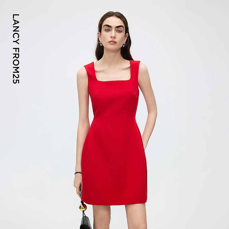 朗姿轻礼服吊带无袖收腰连衣裙高级感气质时尚裙子2025年秋季新款