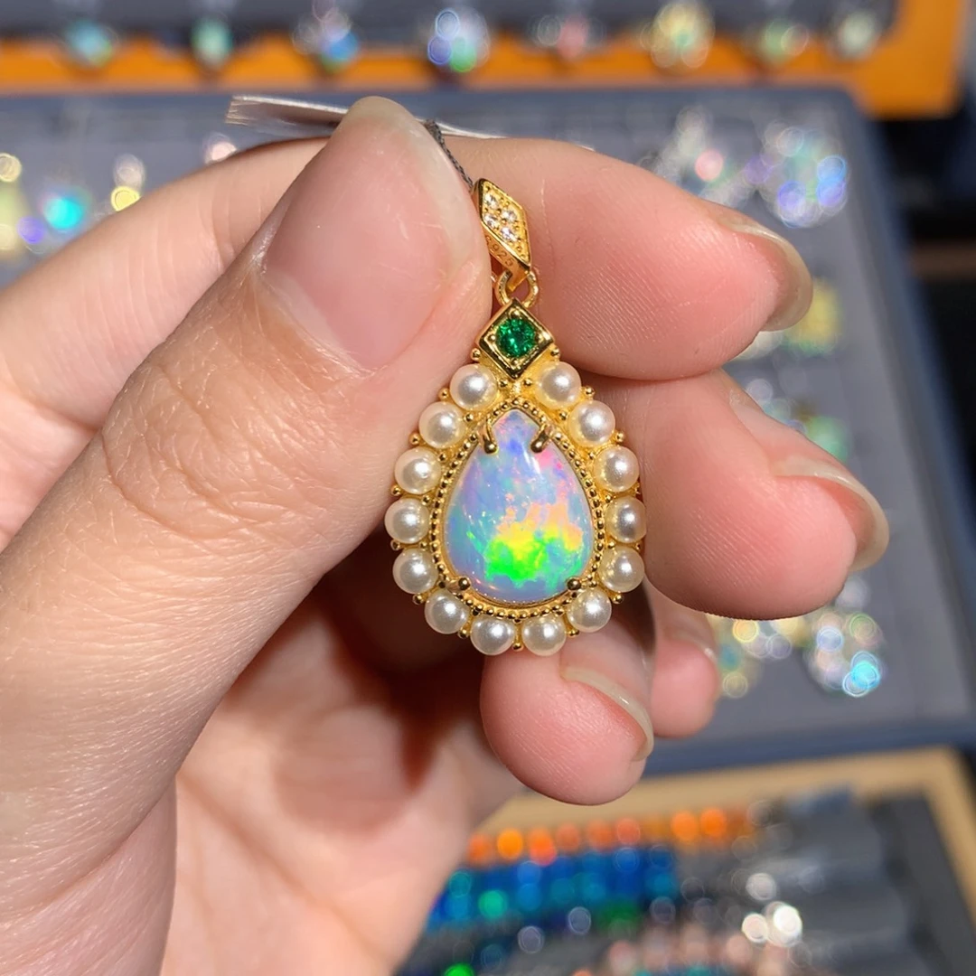 银S925镶嵌欧泊欧泊吊坠y