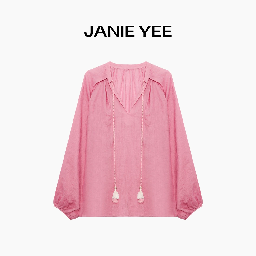 Janie Yee“冰摇梅子" 慵懒100苎麻显白百搭休闲衬衫女 24A0927
