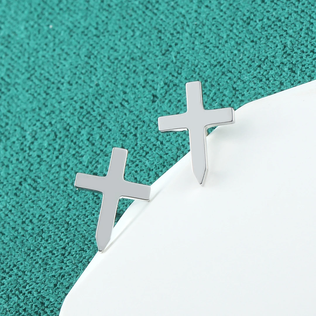 【瑞梦缘】PT990铂金时尚气质百搭简约十字架耳钉XE1159