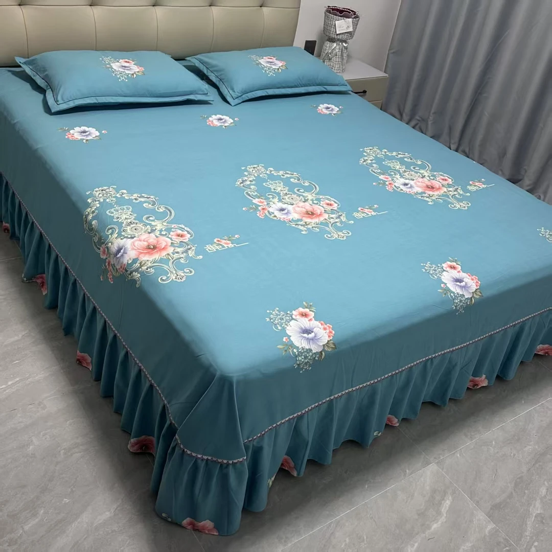 （绿牡丹）高端精品加厚大床裙（适合1.8米2米2.2米宽）柔软亲肤