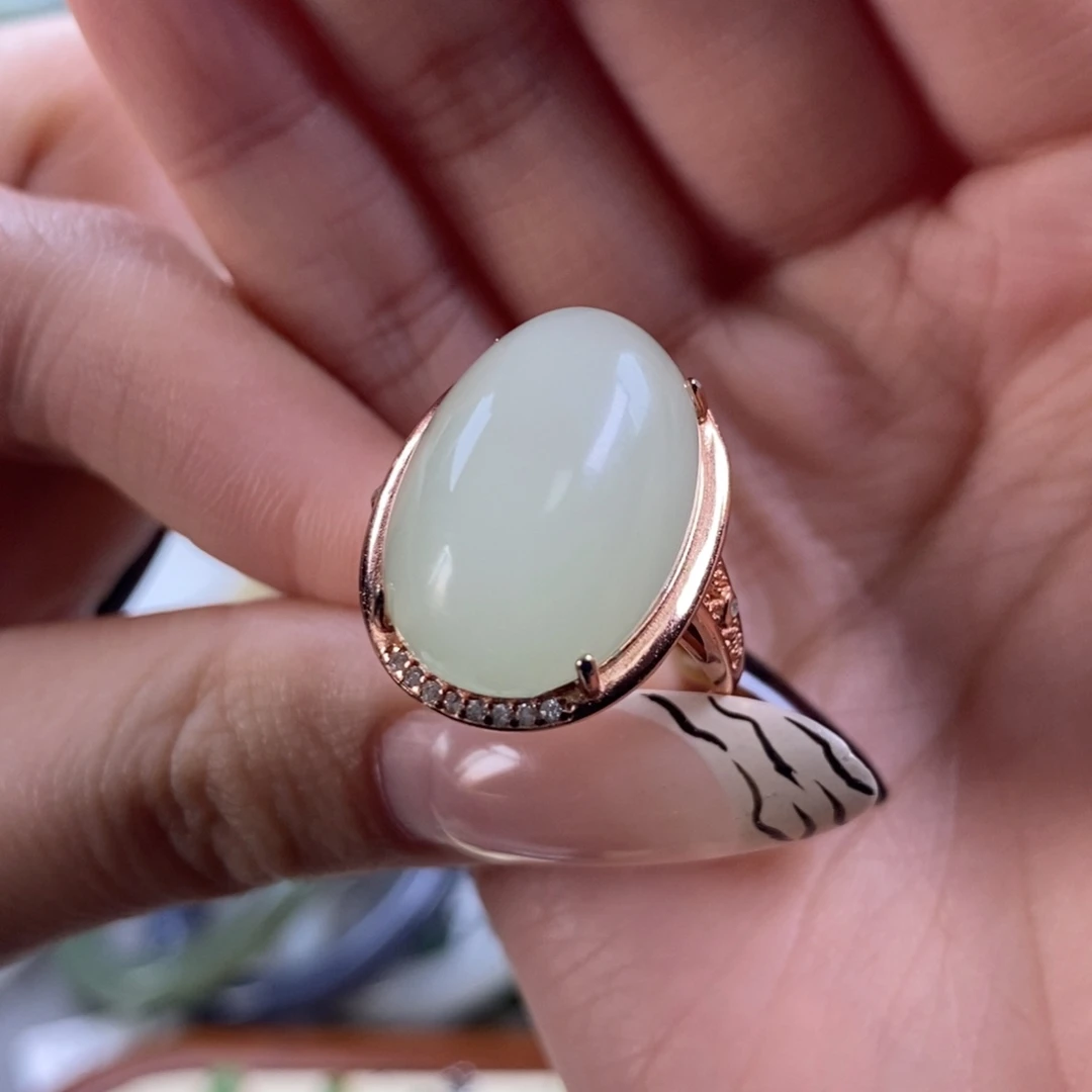 和田玉银S925镀金镶嵌手镯青海冰底黄口戒指