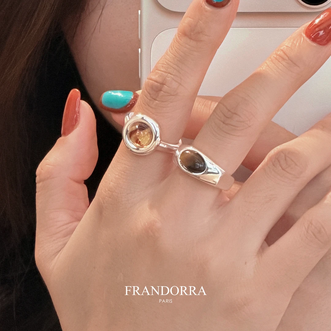 合金戒指 天然猫眼虎眼石戒指时尚简约设计感开口戒高级感气质复