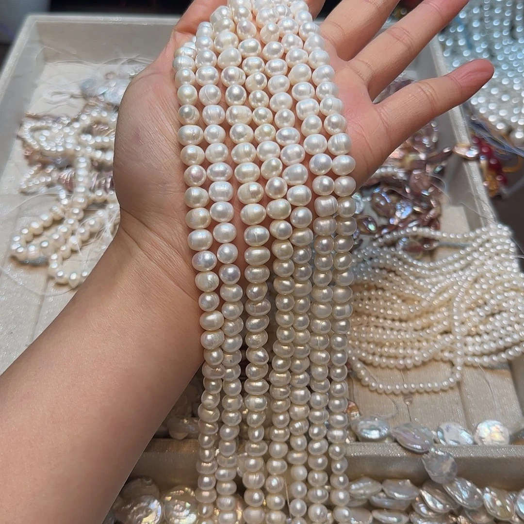 玛瑙/玉髓合金珠宝半成品刮粉珍珍8-9mm一条