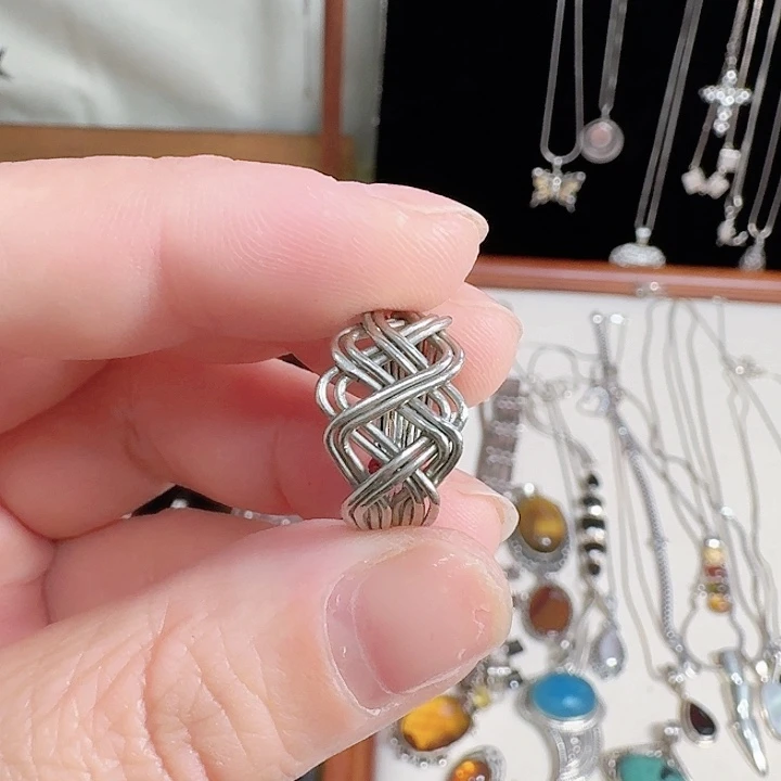 大理石铁合金老银戒指 戒托10cm