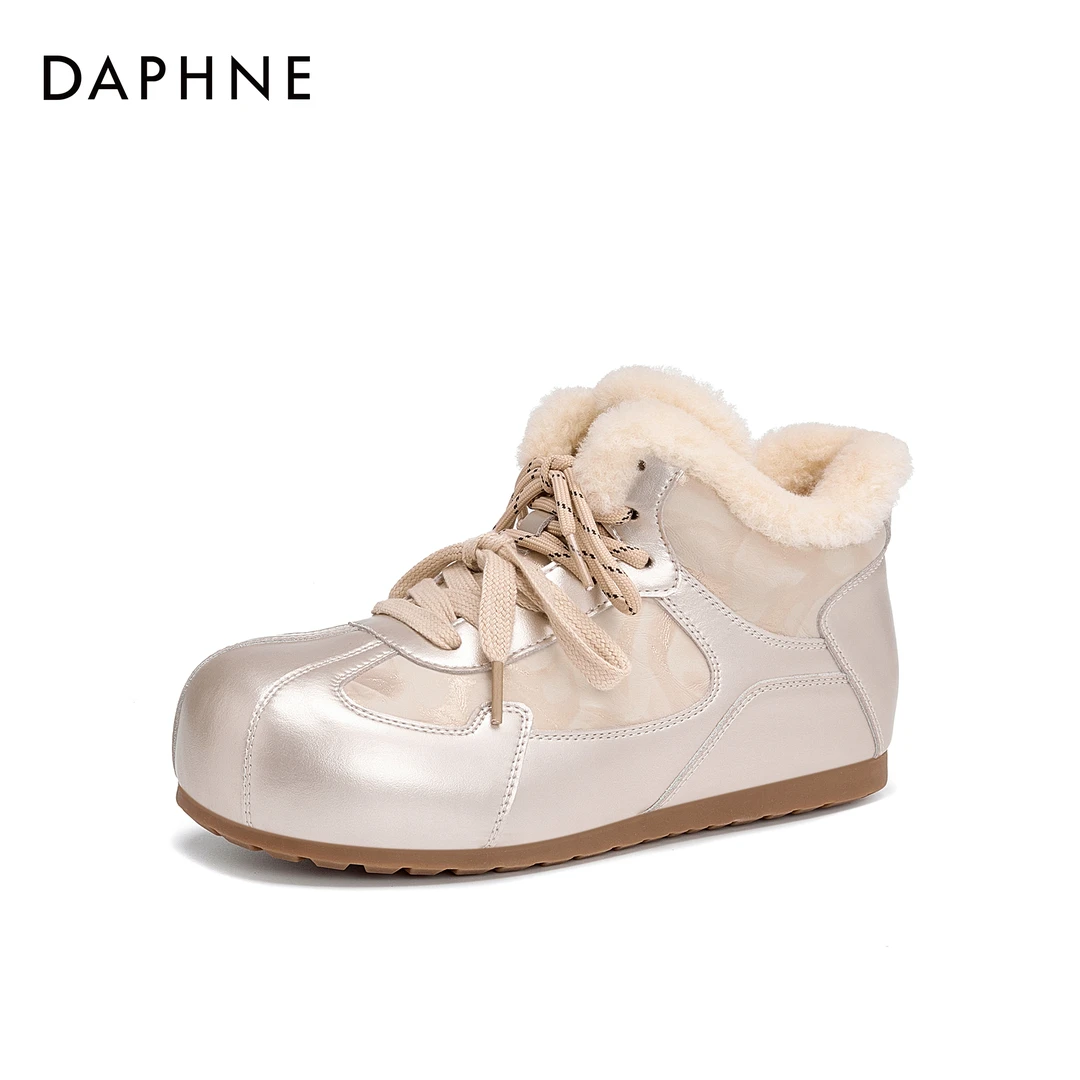 【宋茜代言】达芙妮新款冬季纯色极简风复古港风加绒加厚保暖休闲鞋