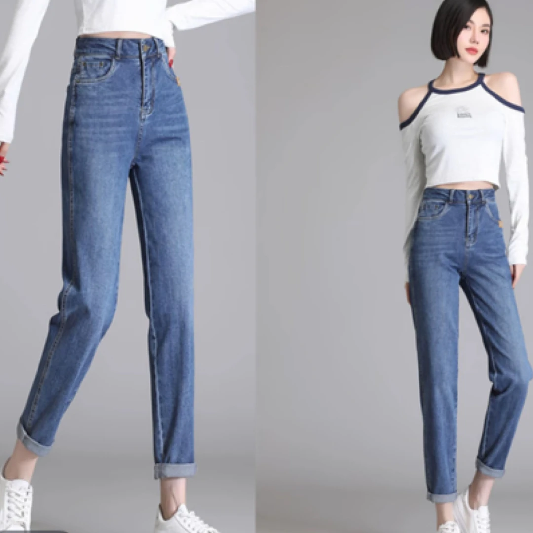 8728#【裤长90】高腰弹力哈伦牛仔裤女夏季薄款修身显瘦九分裤