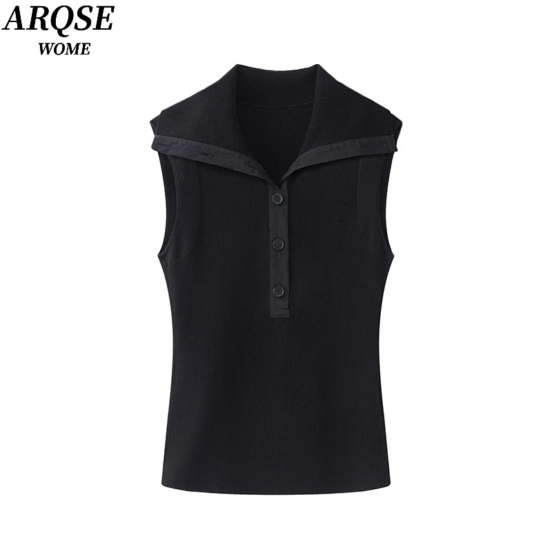 艾家新款2025夏季百搭无袖黑色显瘦针织衫背心上衣女8109