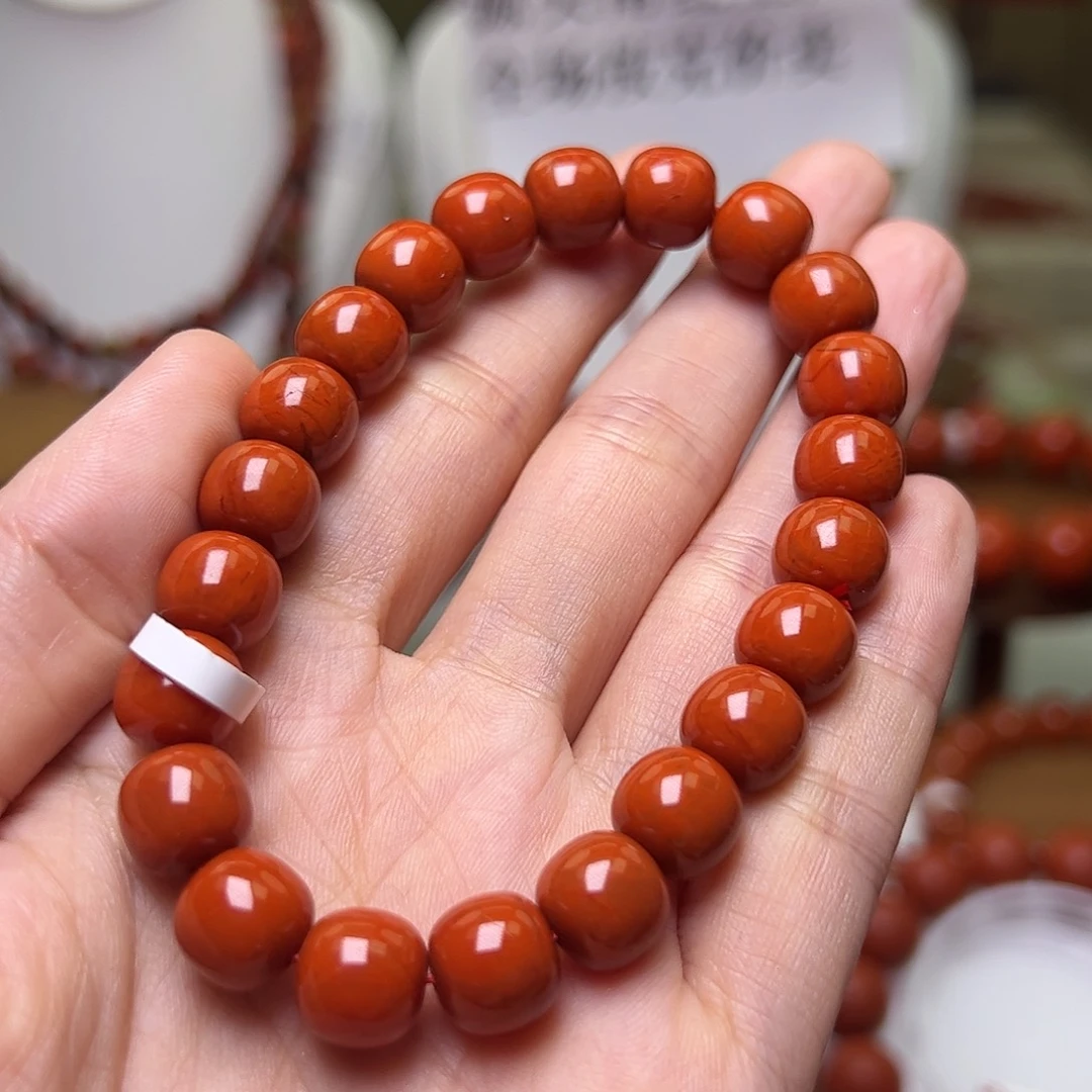 南红玛瑙未镶嵌手串瓦西火焰纹9mm+老型 特级